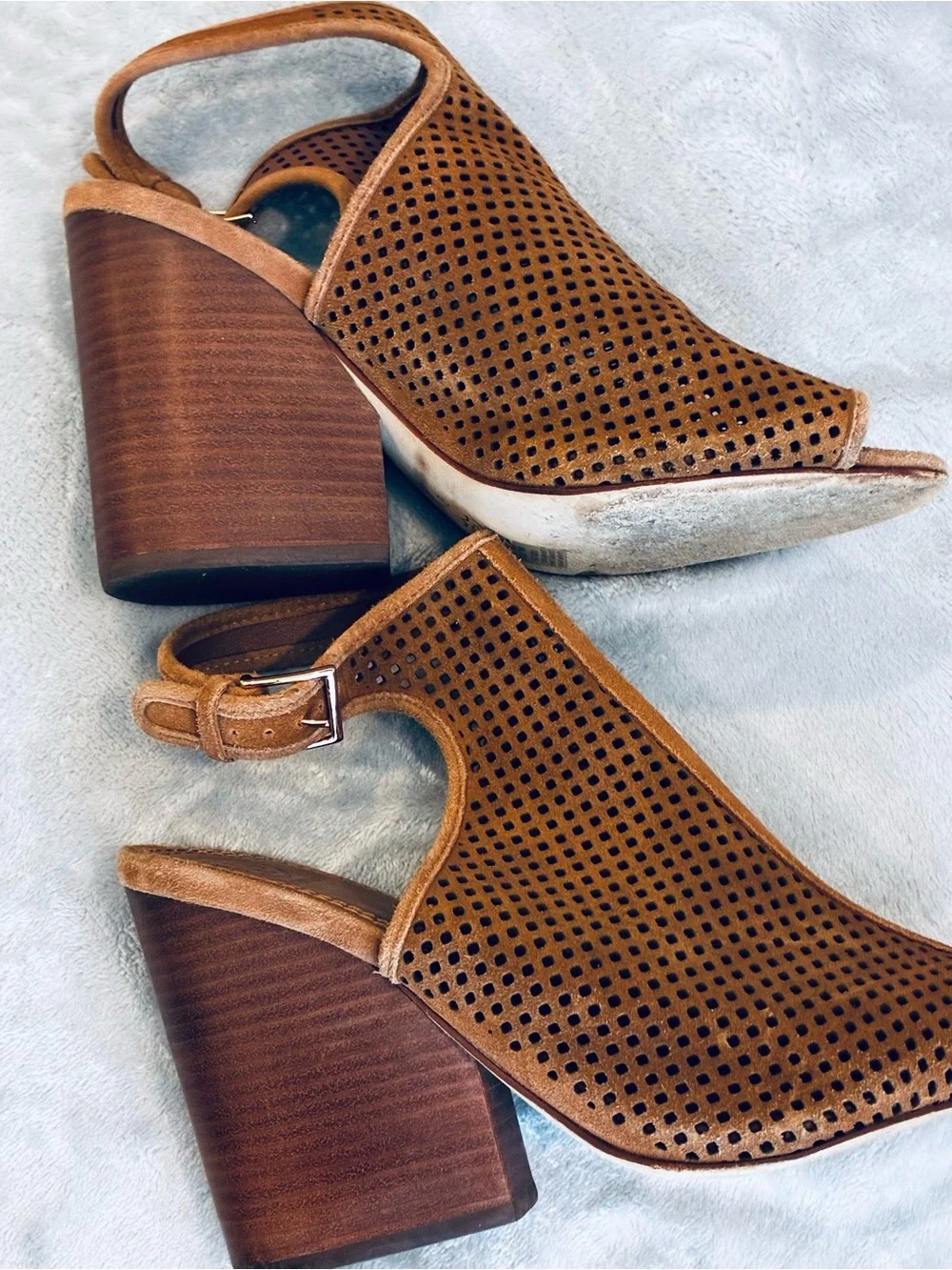 Tory Burch Brown Perforated Suede Peep-Toe Wedge Sandals